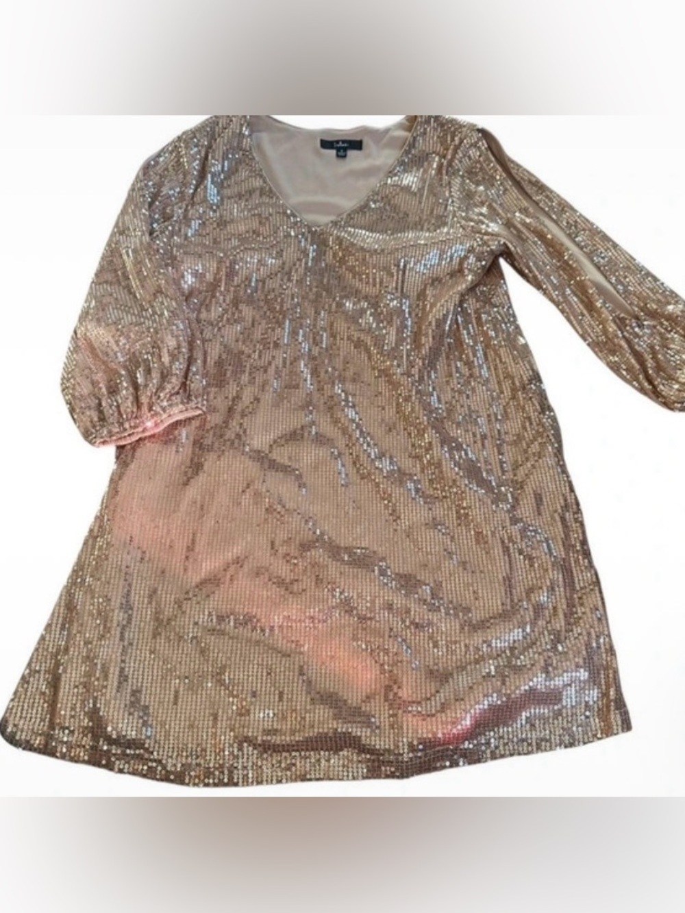 Lulu's Rose Gold Sequin V-Neck Dress